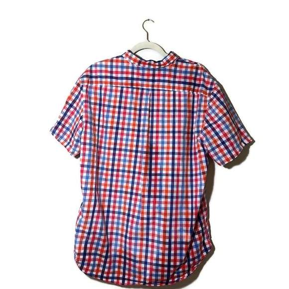 Old Navy Red, Orange & Blue Plaid Short Sleeve Button Down Shirt Size XL - Picture 2 of 5